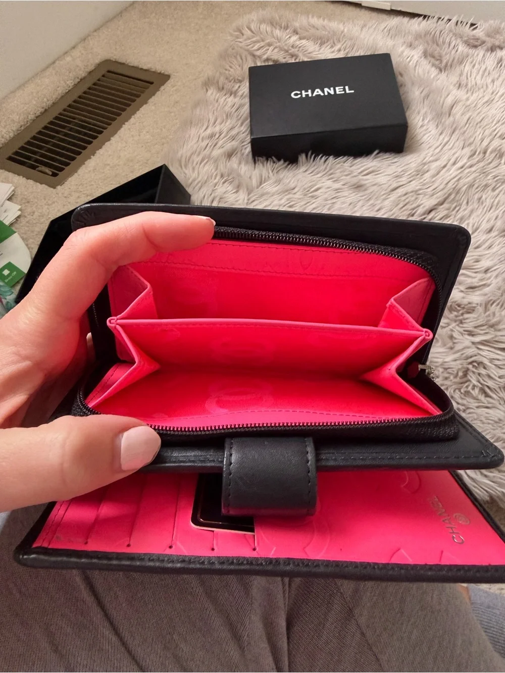 CHANEL Cambon Black Quilted Calfskin Leather Wallet with Glossy CC *Authentic*